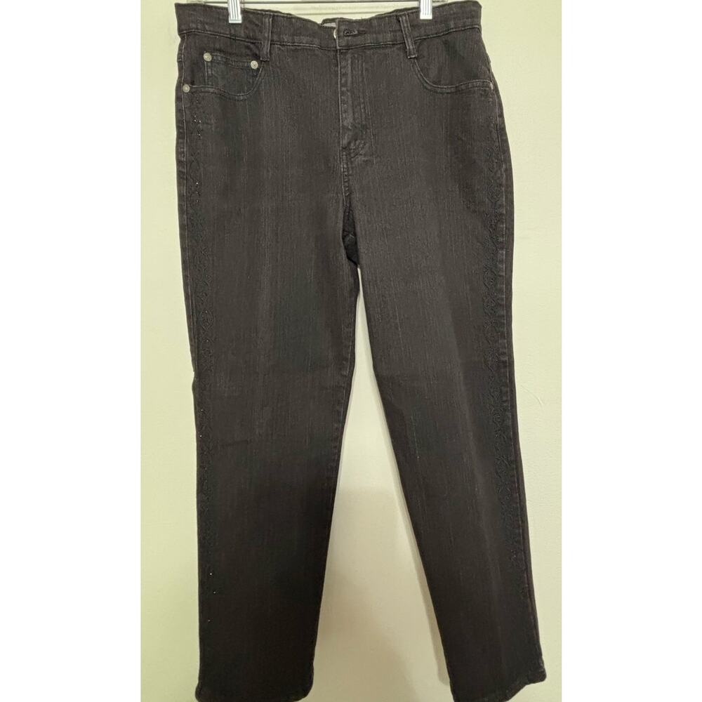 COS Women’s Black Rhinestone Floral Embellished Jeans Size 12P Petite